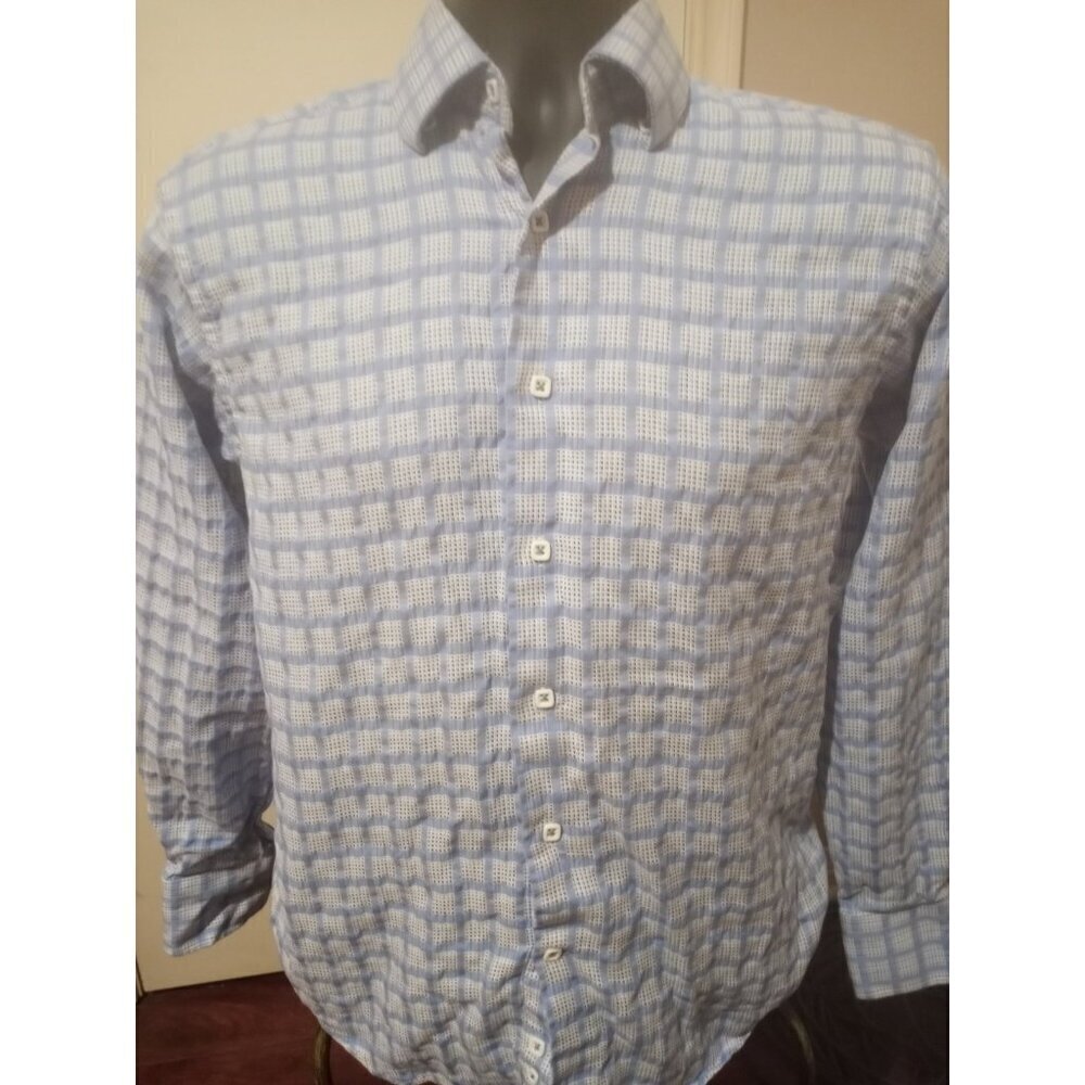 Visconti Uomo Shirt Men's Small S Blue White 2 Ply Mercerized Cotton Button Up